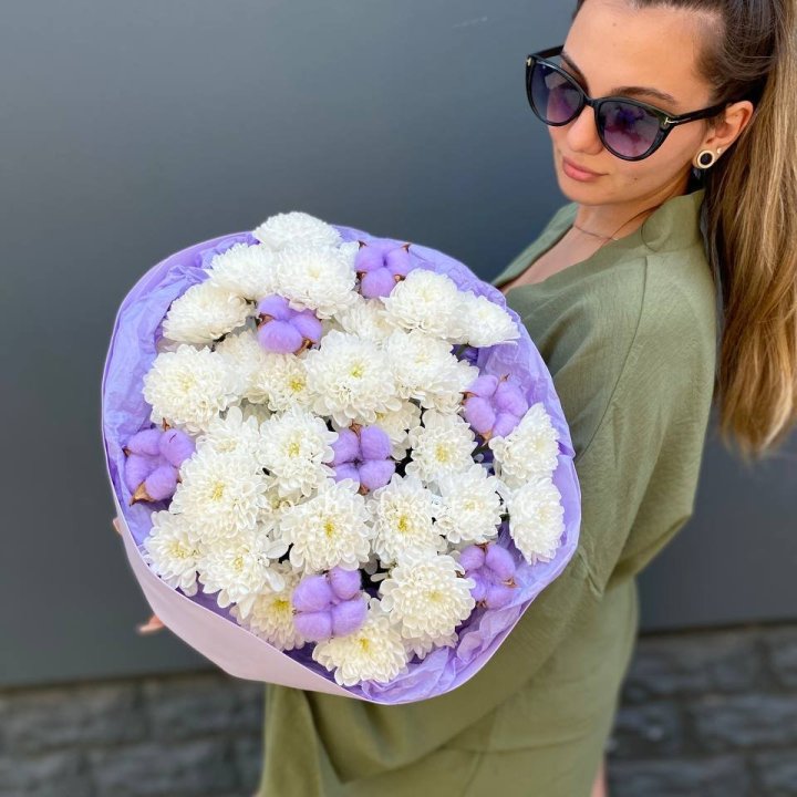  Букет  хризантем и хлопка в Костроме