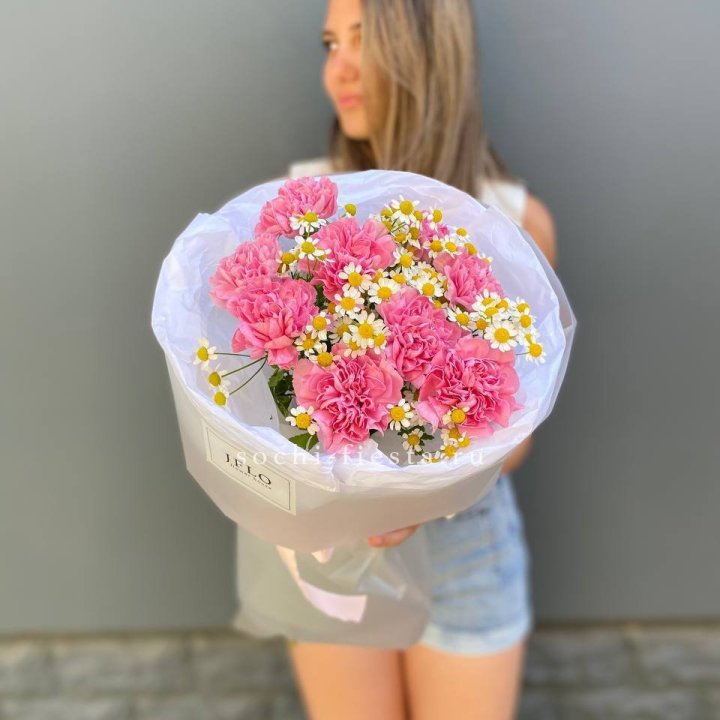 Дуобукет диантусов и ромашек в Костроме