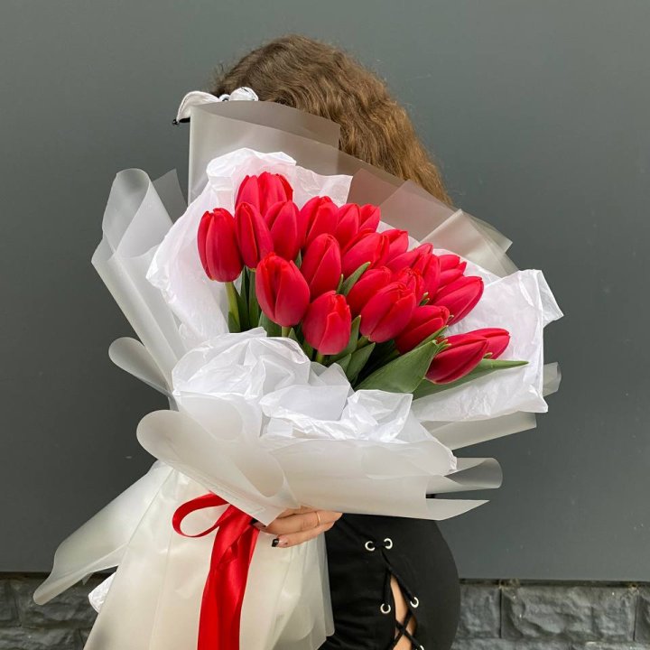  25 красных воздушных тюльпанов в Костроме