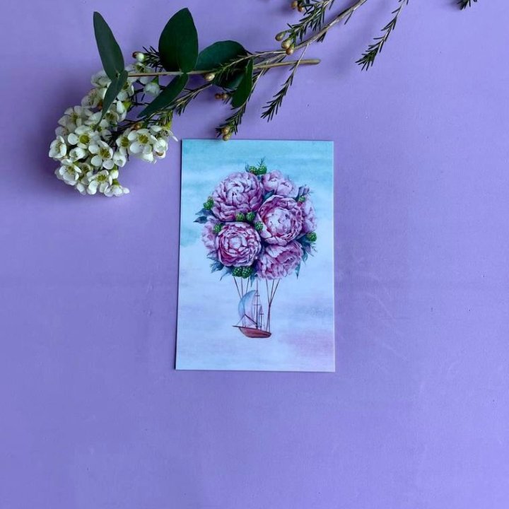 Открытка к букету "Пион" в Костроме