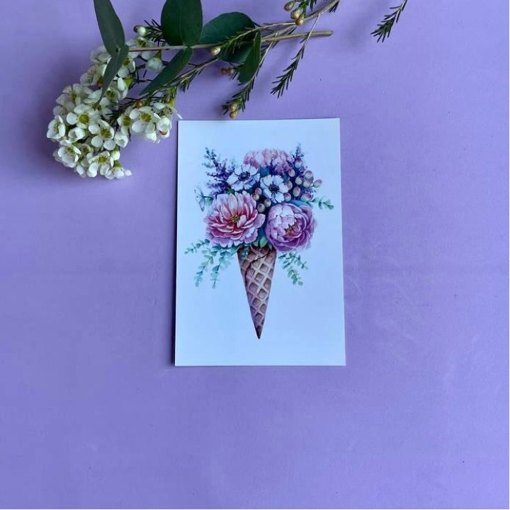 Открытка к букету "Цветочно-кремовый" в Костроме