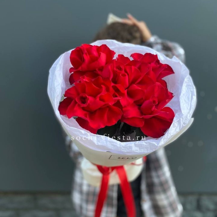 5 французских красных роз в Костроме