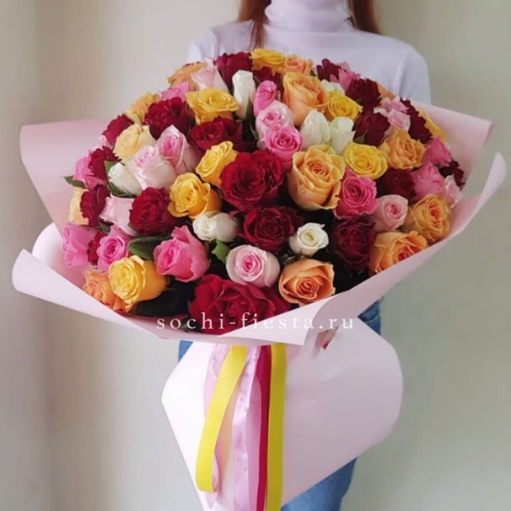 101 роза Кенийский микс "Нежность" в Костроме