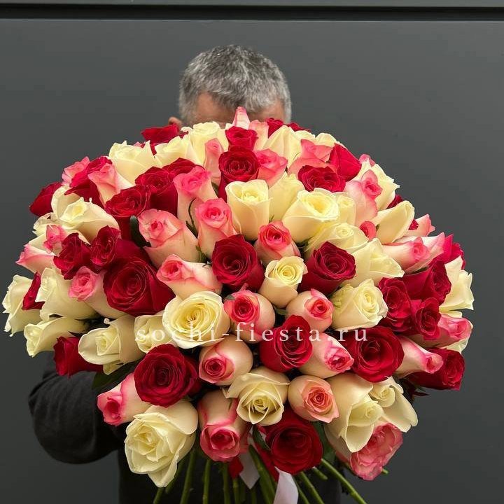 101 разноцветная роза "Джули" в Костроме